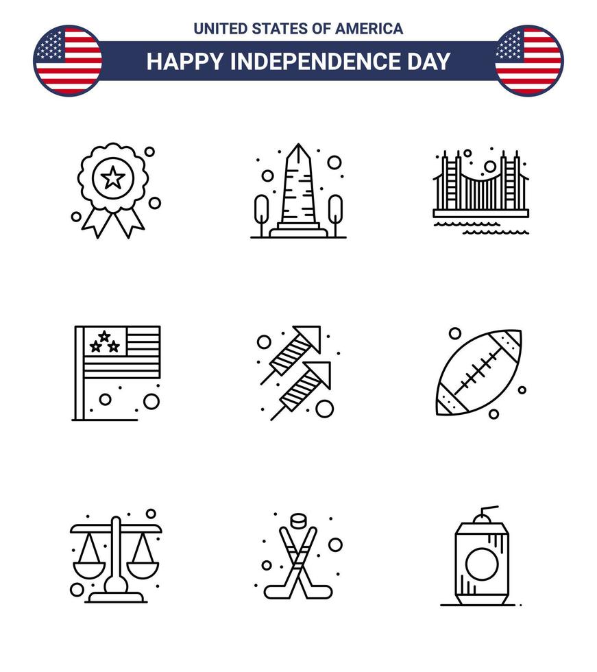 9 iconos creativos de ee.uu. signos de independencia modernos y símbolos del 4 de julio del día de la bandera washington ee.uu. hito elementos de diseño vectorial editables del día de ee.uu. vector