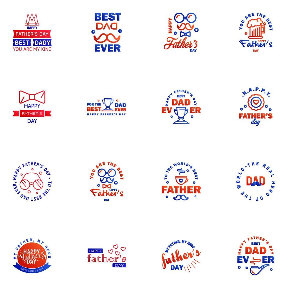 Happy fathers day greeting cards set 16 Blue and red Vector typography lettering Usable for banners print You are the best dad text design Editable Vector Design Elements