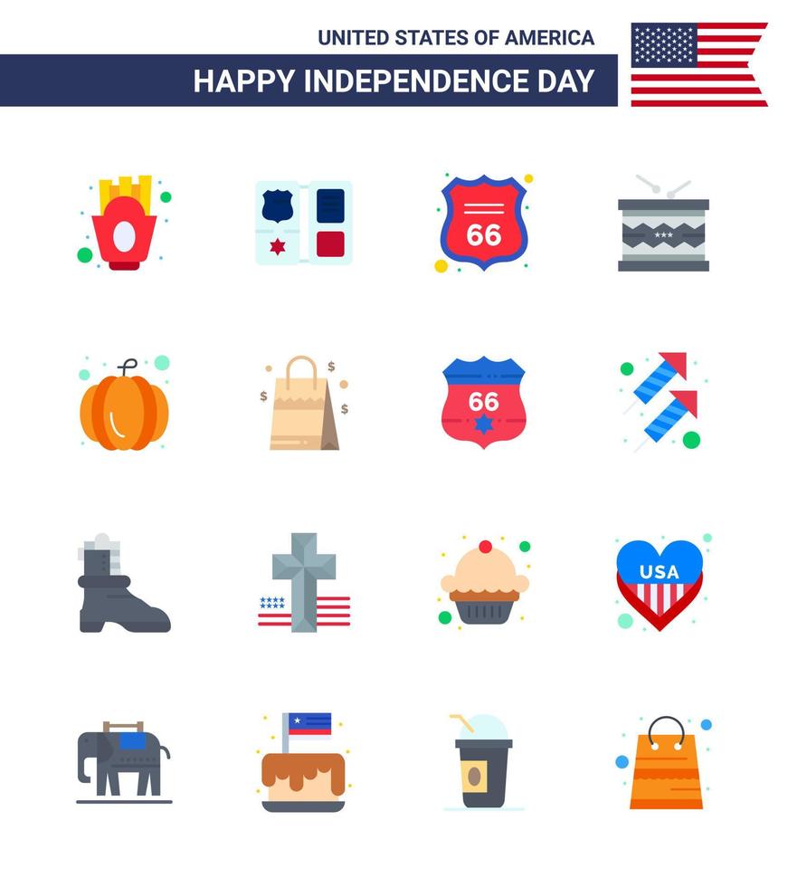 Stock Vector Icon Pack of American Day 16 Line Signs and Symbols for american parade security irish drum Editable USA Day Vector Design Elements