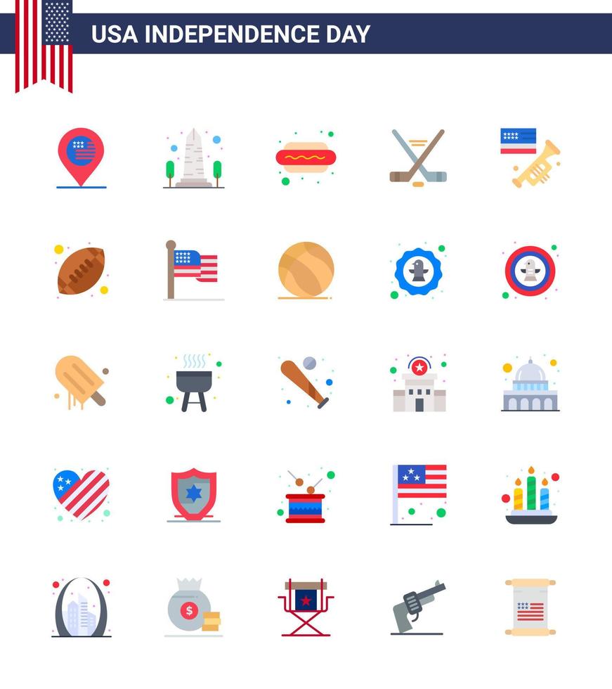 Set of 25 USA Day Icons American Symbols Independence Day Signs for flag sport washington ice sport hot i Editable USA Day Vector Design Elements