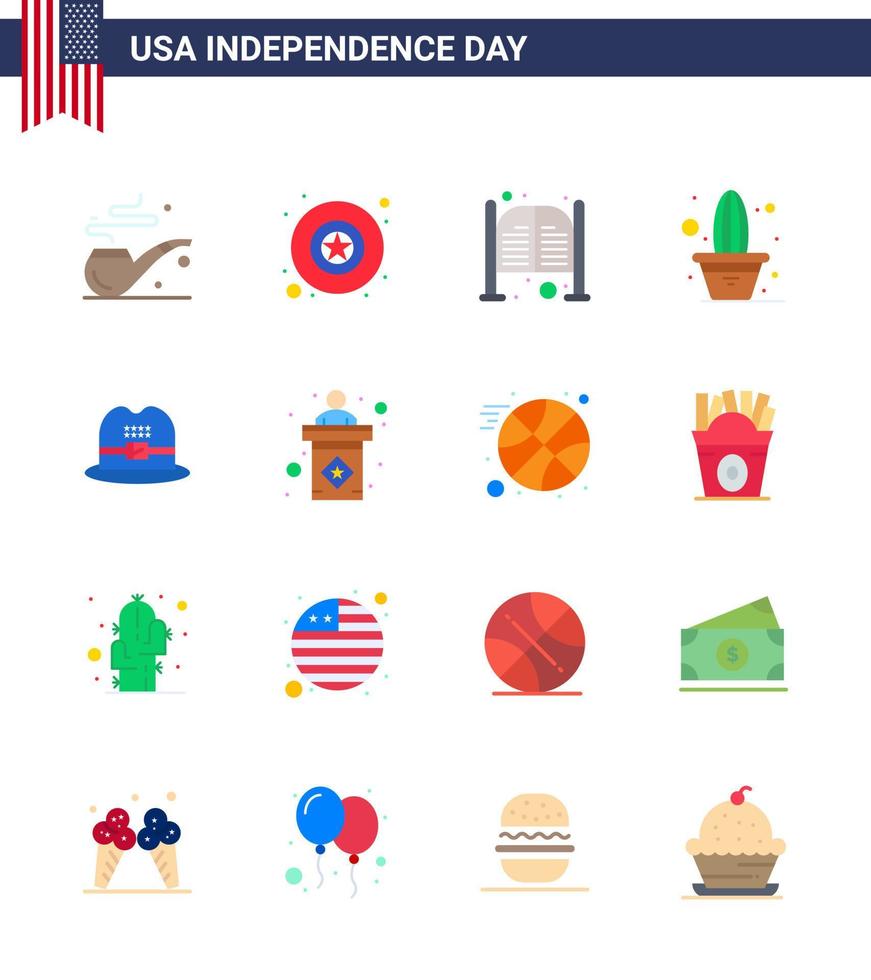 Stock Vector Icon Pack of American Day 16 Line Signs and Symbols for american hat saloon pot flower Editable USA Day Vector Design Elements