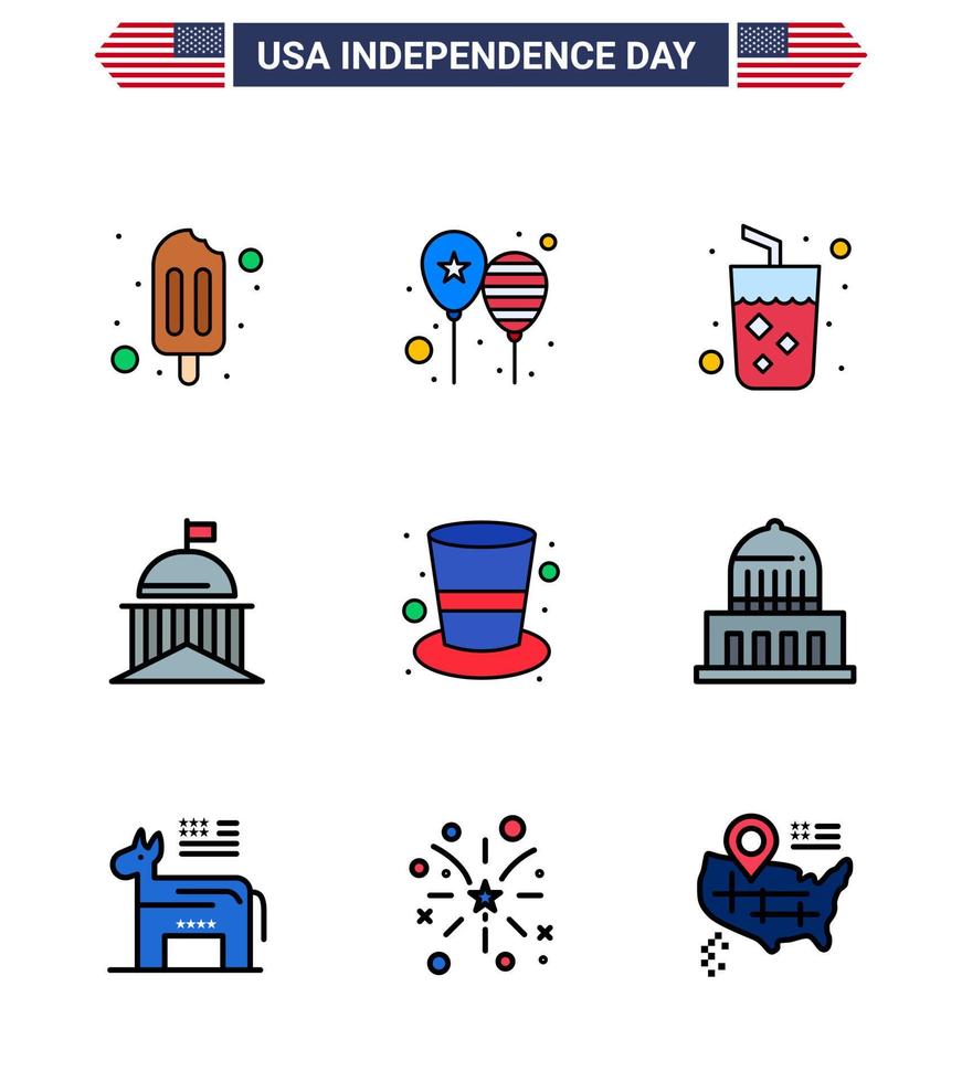 conjunto de 9 líneas llenas planas modernas paquete en el día de la independencia de estados unidos irlanda americana alcohol ciudad verde editable día de estados unidos elementos de diseño vectorial vector