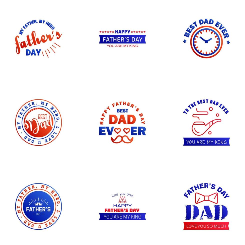 Happy Fathers Day 9 Blue and red Vector Element Set Ribbons and Labels Editable Vector Design Elements