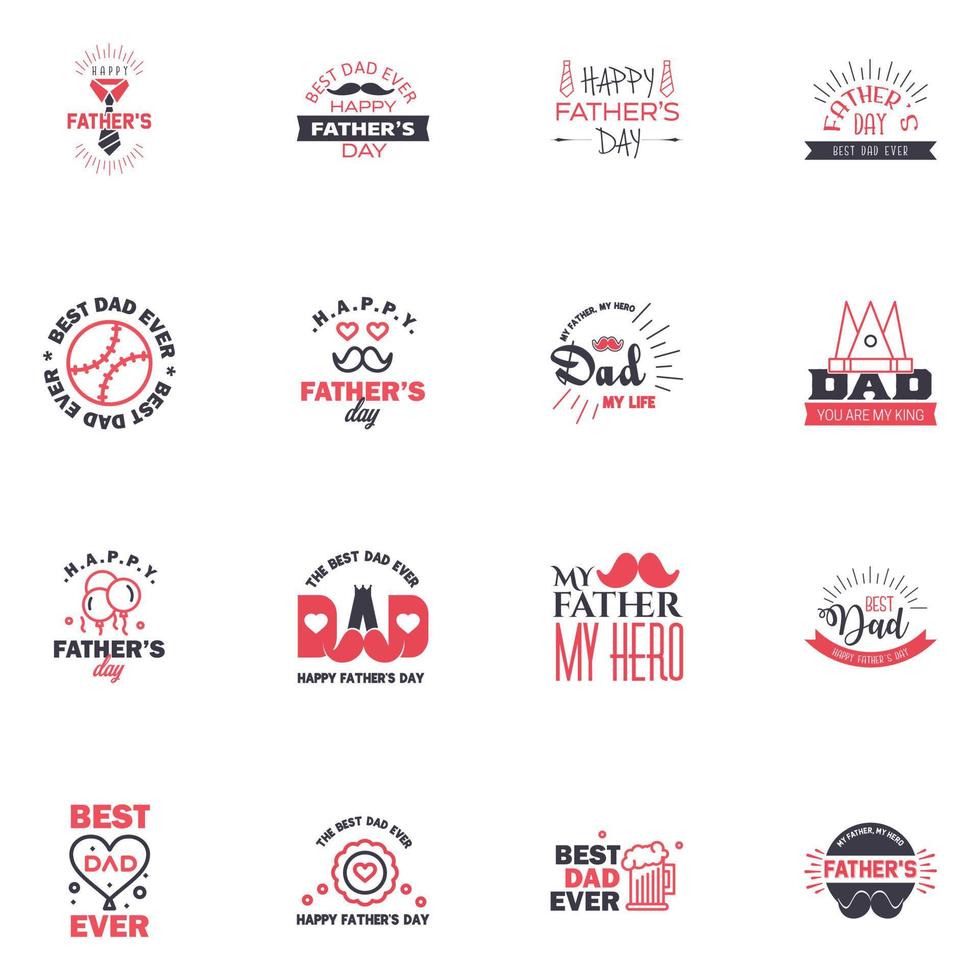 Happy fathers day 16 Black and Pink Typography set Vector typography Vintage lettering for greeting cards banners tshirt design You are the best dad Editable Vector Design Elements