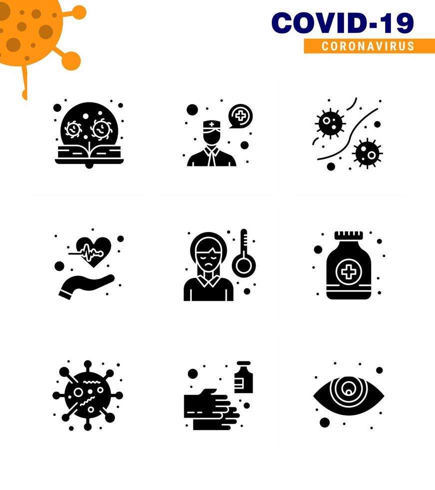 Corona virus disease 9 Solid Glyph Black icon pack suck as pulses health bacterium care viruses viral coronavirus 2019nov disease Vector Design Elements