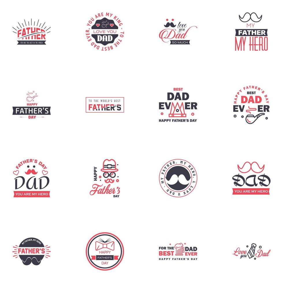 Happy fathers day set 16 Black and Pink Vector typography Vintage lettering for fathers day greeting cards banners tshirt design You are the best dad Editable Vector Design Elements