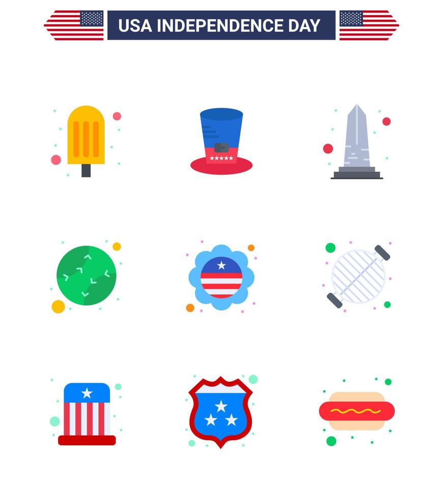 conjunto plano del día de la independencia de estados unidos de 9 pictogramas de estados unidos de bandera estados unidos elementos de diseño de vector de día de estados unidos editables estadounidenses