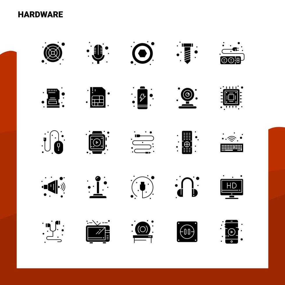 25 conjunto de iconos de hardware plantilla de ilustración de vector de icono de glifo sólido para ideas web y móviles para empresa comercial