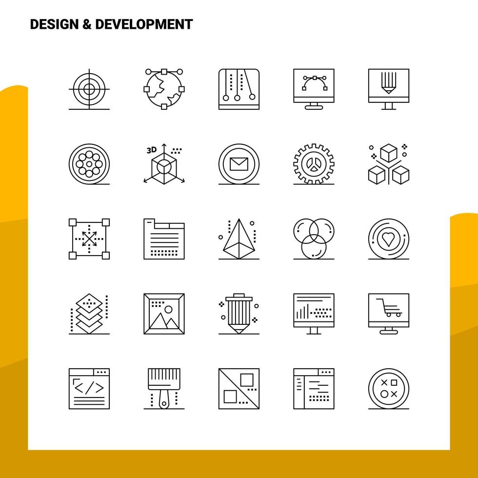 Set of Design Development Line Icon set 25 Icons Vector Minimalism Style Design Black Icons Set Linear pictogram pack