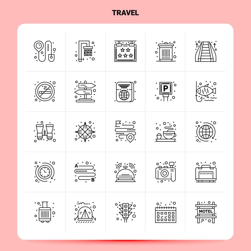 OutLine 25 Travel Icon set Vector Line Style Design Black Icons Set Linear pictogram pack Web and Mobile Business ideas design Vector Illustration