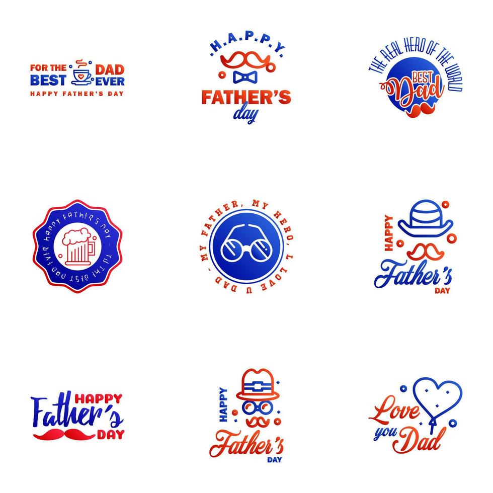 Happy fathers day 9 Blue and red Typography set Vector typography Vintage lettering for greeting cards banners tshirt design You are the best dad Editable Vector Design Elements
