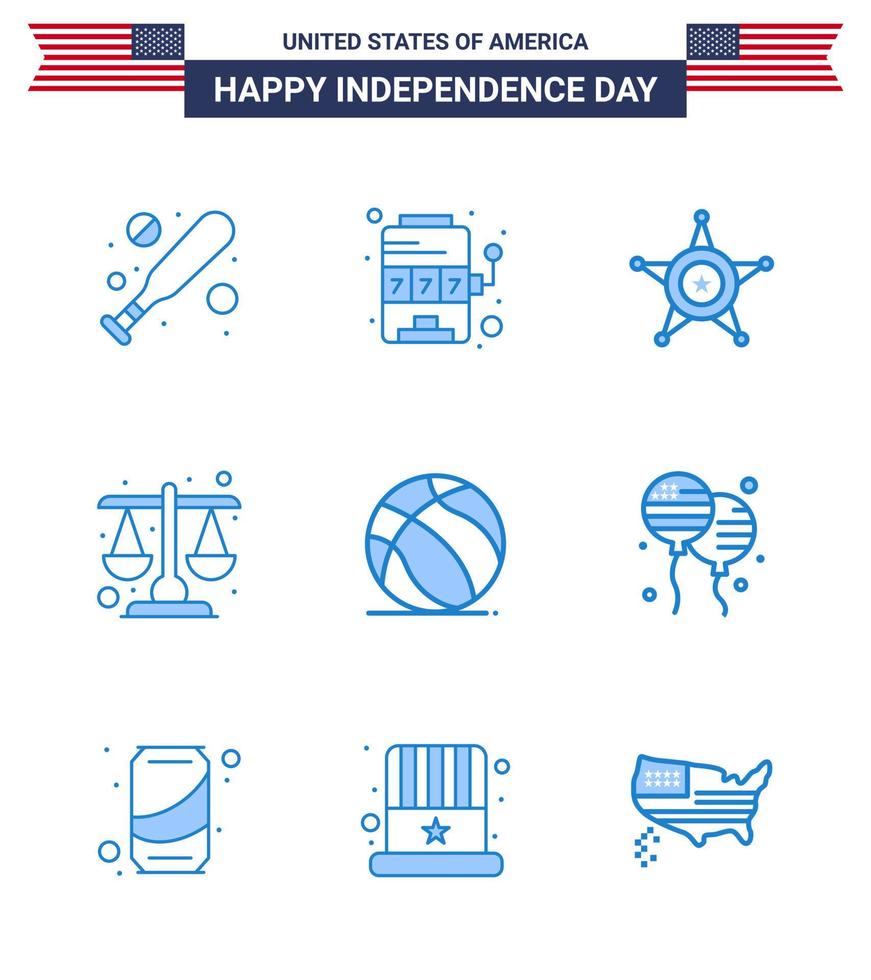 Pack of 9 creative USA Independence Day related Blues of american football police scale justice Editable USA Day Vector Design Elements