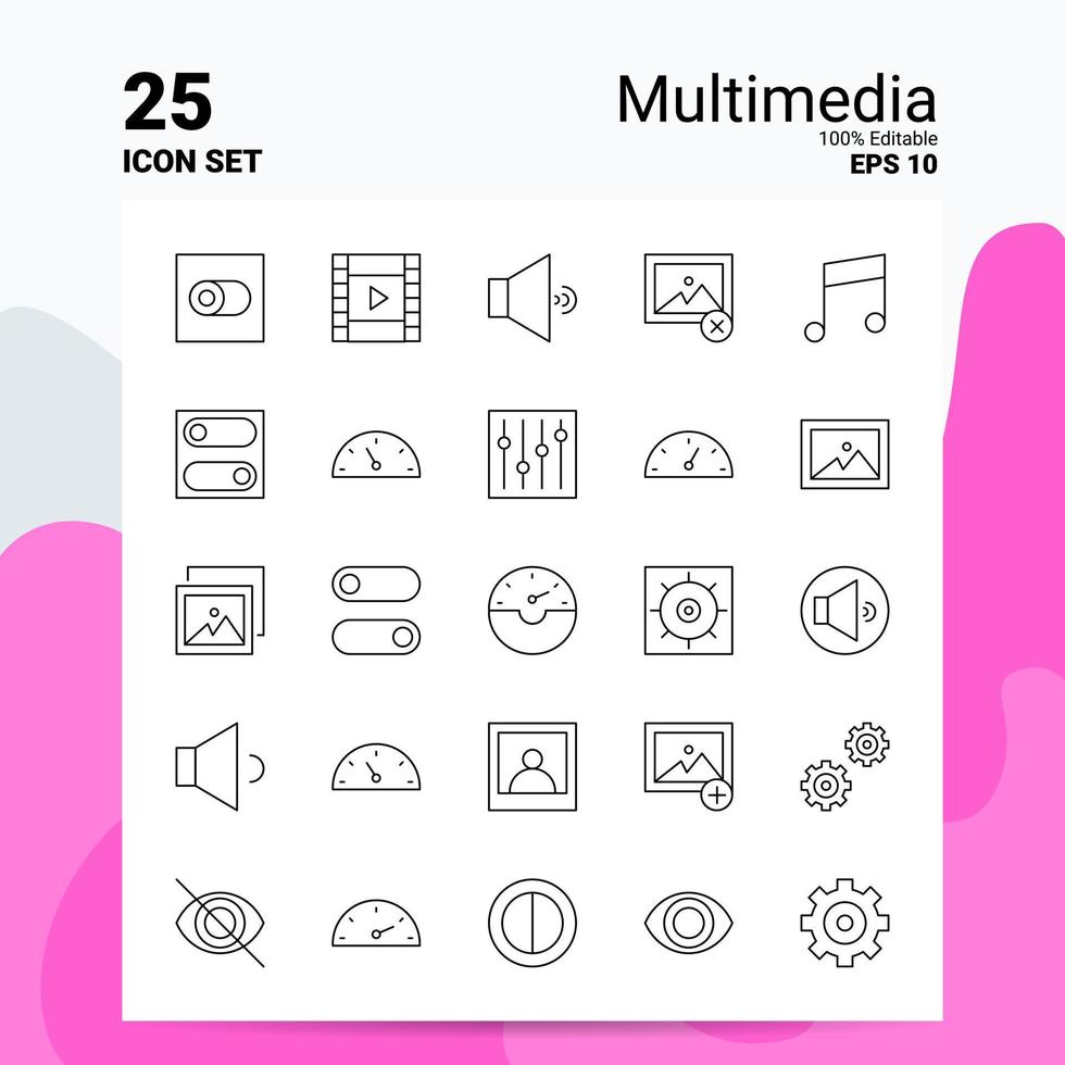 25 Multimedia Icon Set 100 Editable EPS 10 Files Business Logo Concept Ideas Line icon design vector
