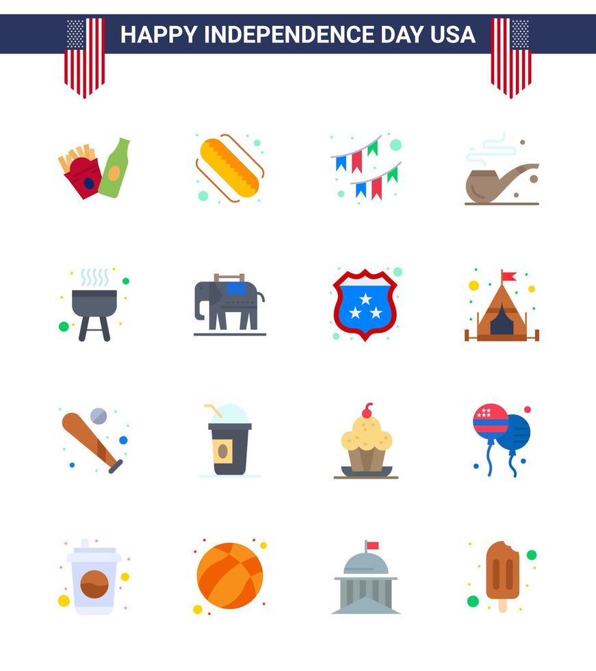 Stock Vector Icon Pack of American Day 16 Line Signs and Symbols for elephent bbq decoration barbecue smoke Editable USA Day Vector Design Elements