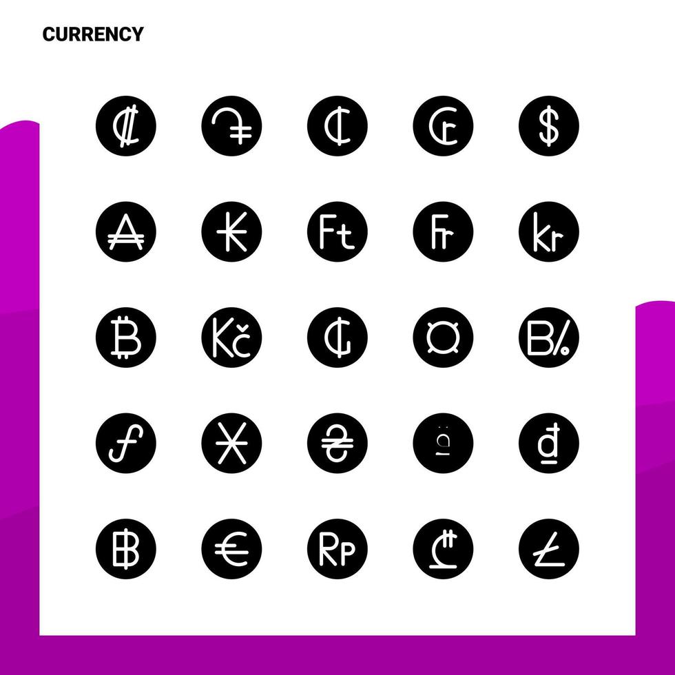 25 Currency Icon set Solid Glyph Icon Vector Illustration Template For Web and Mobile Ideas for business company