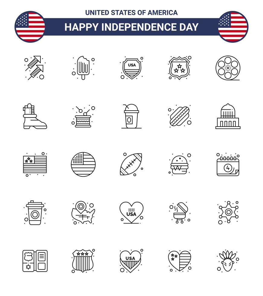 25 Creative USA Icons Modern Independence Signs and 4th July Symbols of play police security shield american Editable USA Day Vector Design Elements