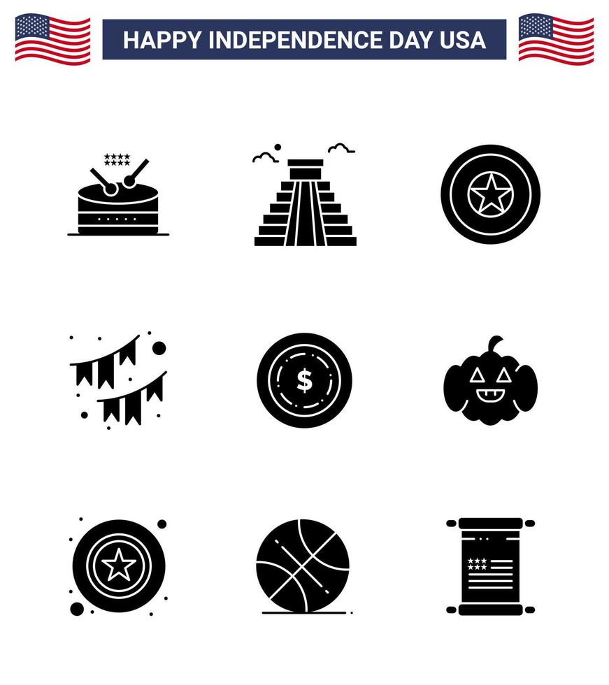 Happy Independence Day 9 Solid Glyphs Icon Pack for Web and Print american party holiday decoration american Editable USA Day Vector Design Elements
