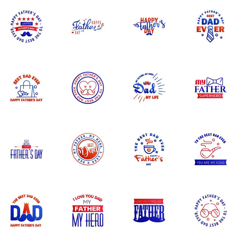 Set of Happy Fathers day elements 16 Blue and red Vector illustration Editable Vector Design Elements