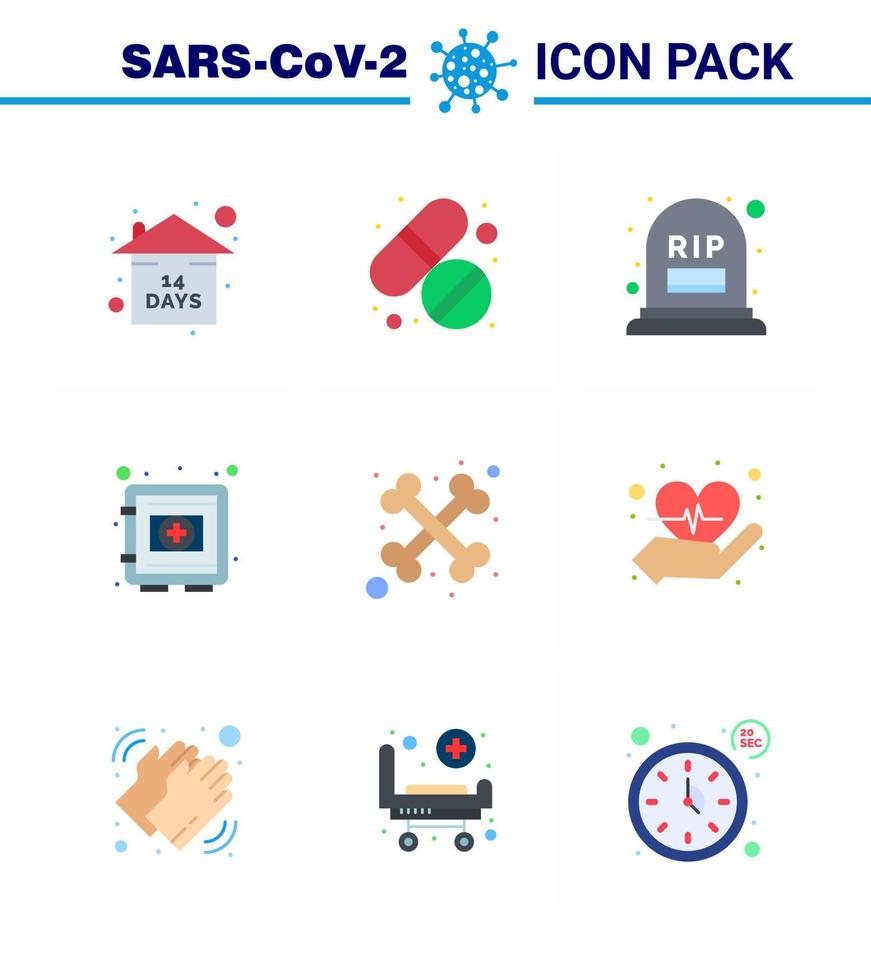 Coronavirus awareness icons 9 Flat Color icon Corona Virus Flu Related such as bones safe count protection locker viral coronavirus 2019nov disease Vector Design Elements