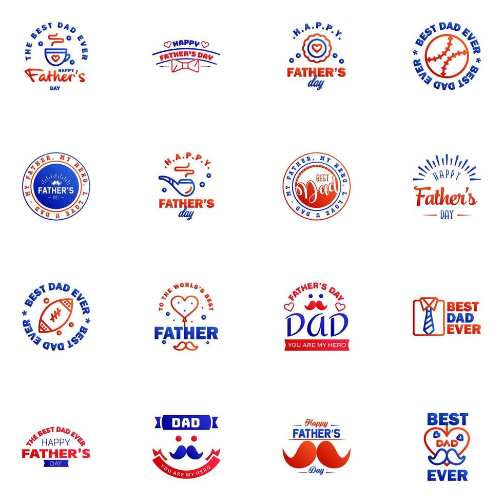 Happy fathers day 16 Blue and red Lettering happy fathers day Editable Vector Design Elements