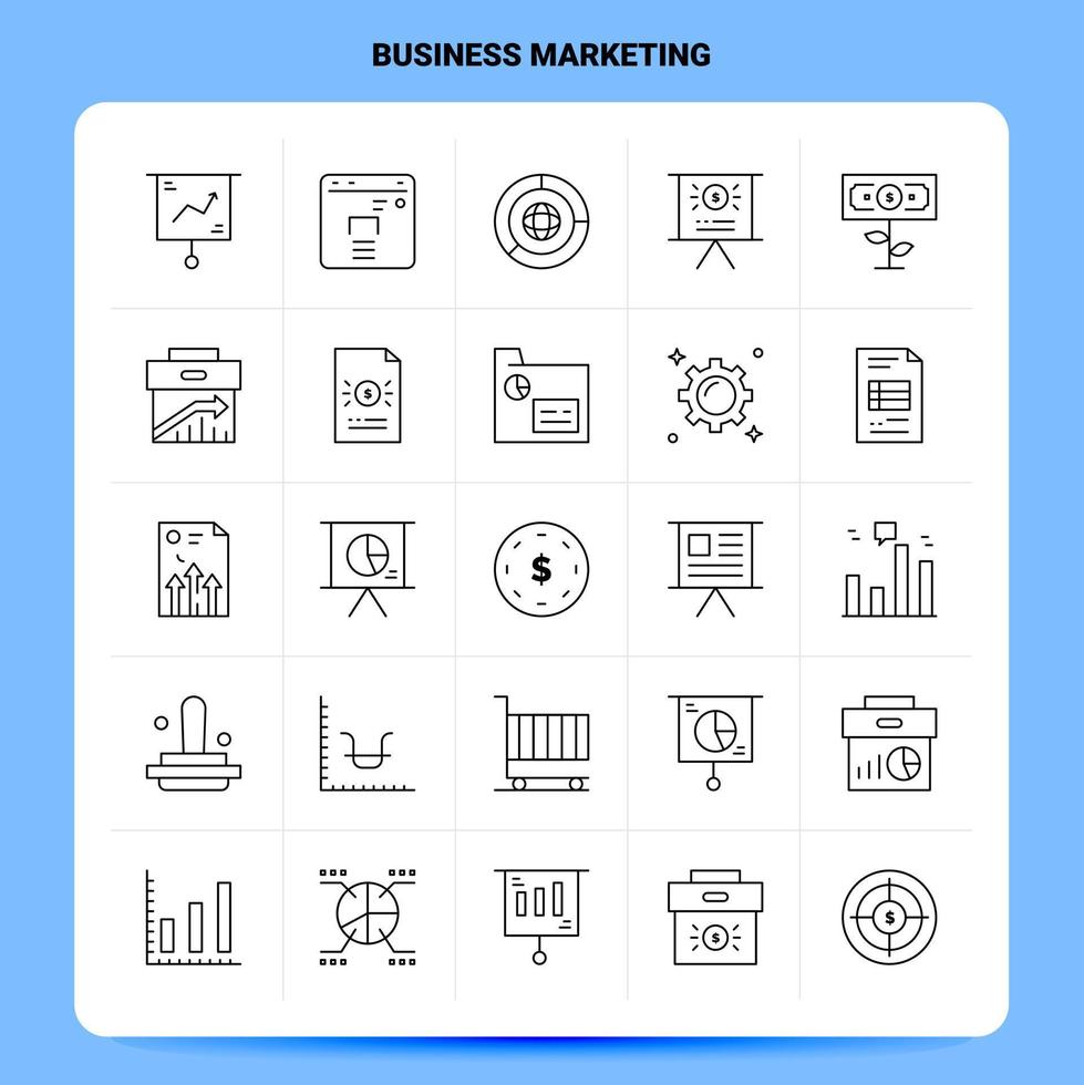 esquema 25 conjunto de iconos de marketing empresarial diseño de estilo de línea vectorial conjunto de iconos negros paquete de pictogramas lineales ideas de negocios web y móviles diseño ilustración vectorial vector