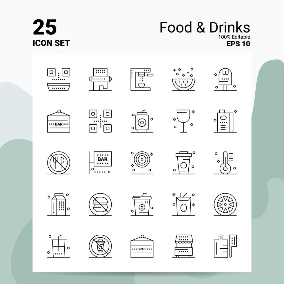 25 Food Drinks Icon Set 100 Editable EPS 10 Files Business Logo Concept Ideas Line icon design vector