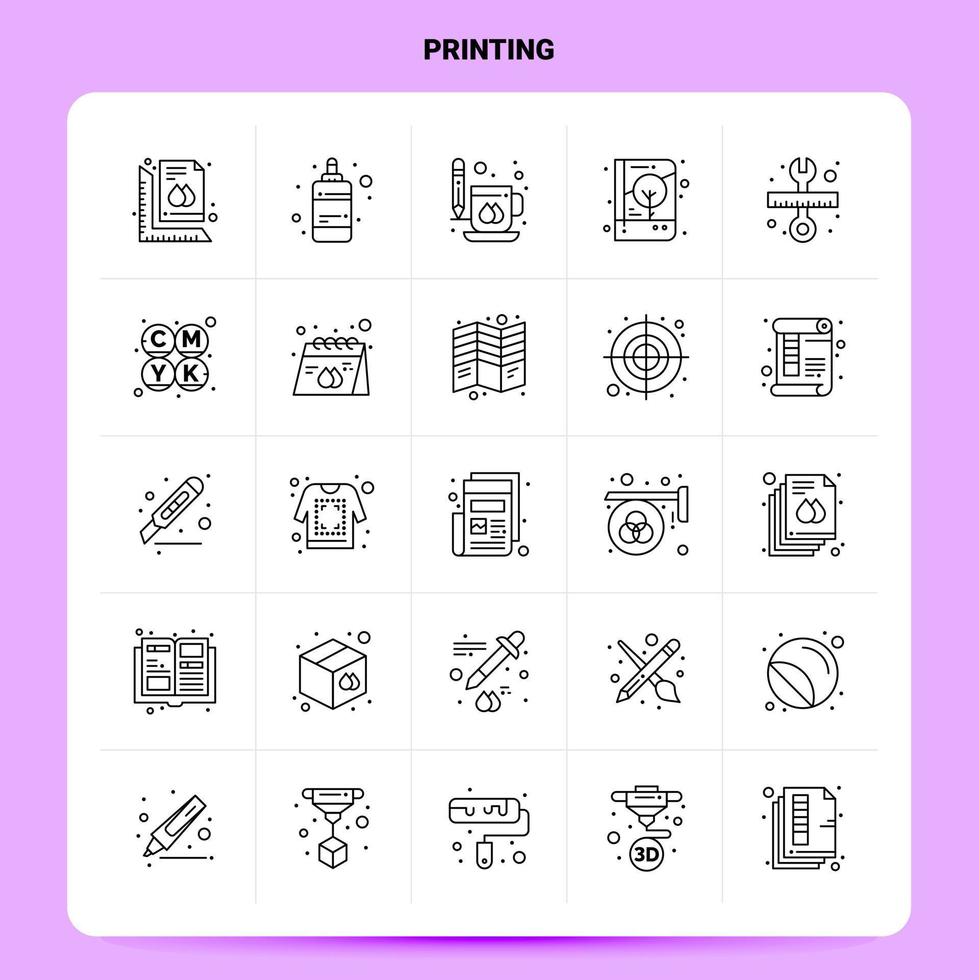 esquema 25 conjunto de iconos de impresión diseño de estilo de línea vectorial conjunto de iconos negros paquete de pictogramas lineales ideas de negocios web y móviles diseño ilustración vectorial vector