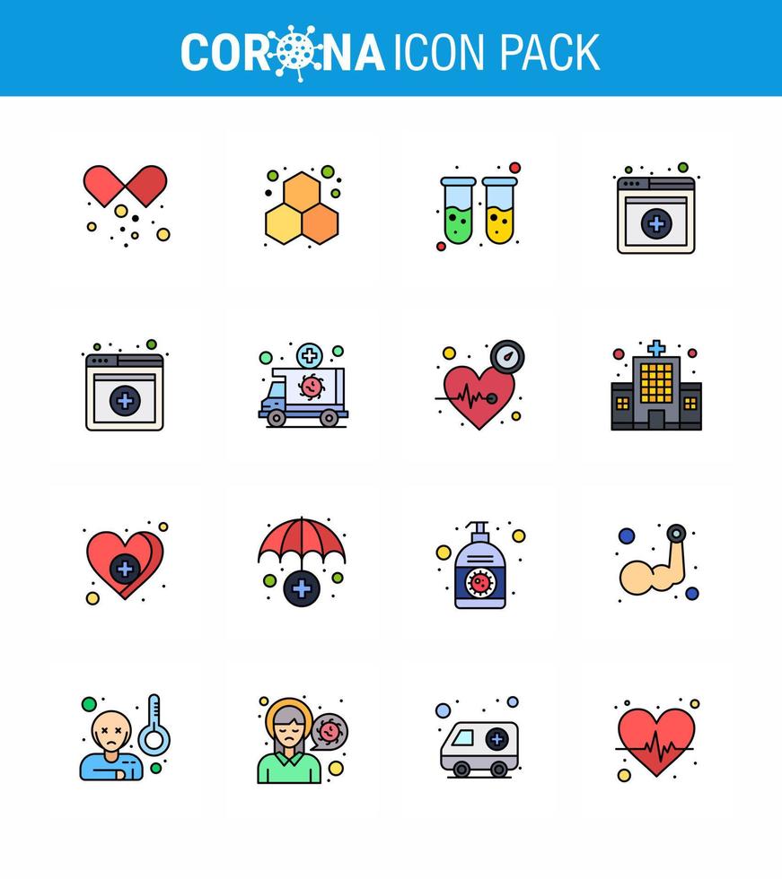 16 Flat Color Filled Line coronavirus epidemic icon pack suck as medical ambulance blood services medical viral coronavirus 2019nov disease Vector Design Elements