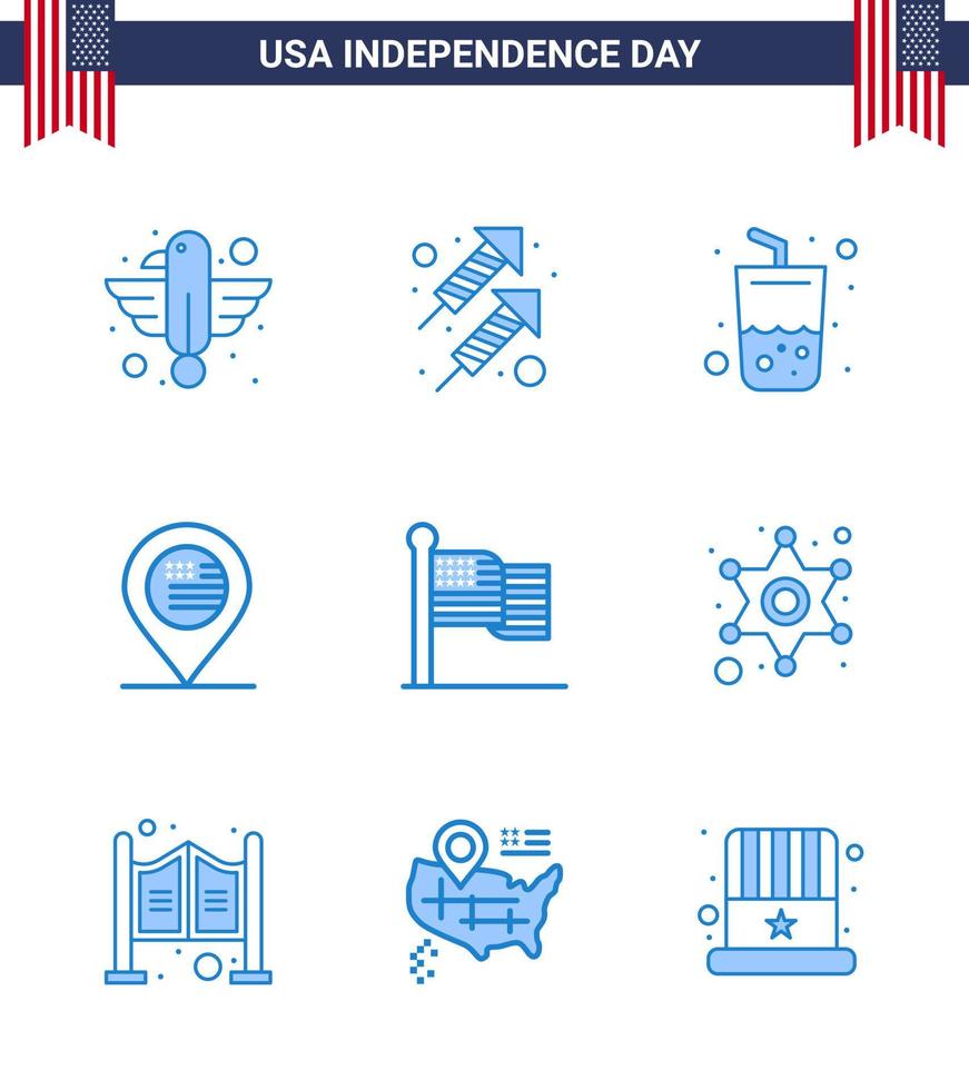 Stock Vector Icon Pack of American Day 9 Line Signs and Symbols for american map shoot location cola Editable USA Day Vector Design Elements