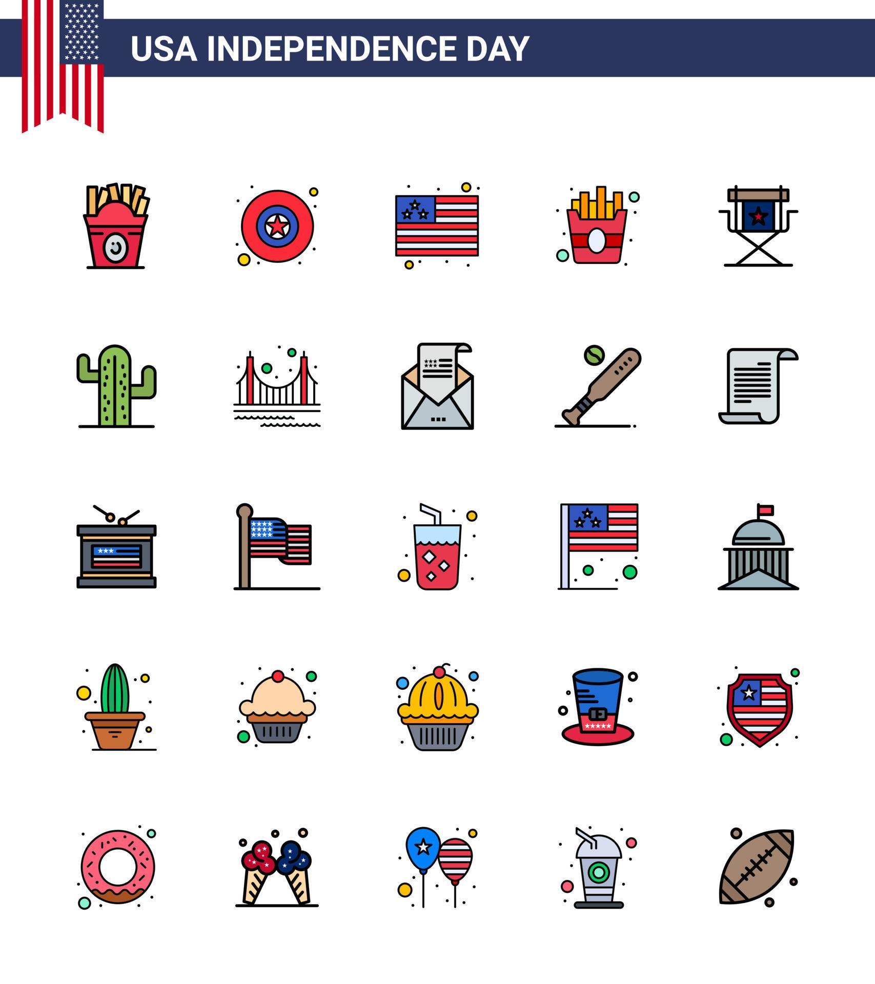 Set of 25 USA Day Icons American Symbols Independence Day Signs for television movies flag