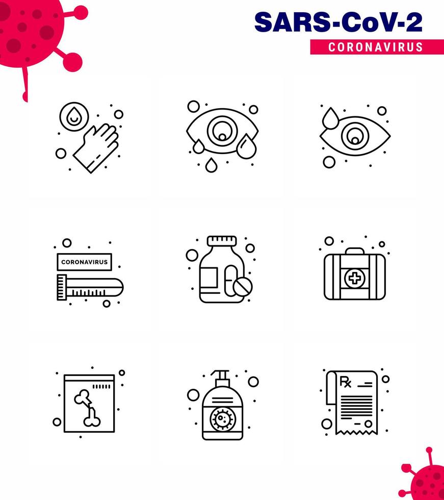 Coronavirus Awareness icon 9 Line icons icon included pills drugs drop virus blood test viral coronavirus 2019nov disease Vector Design Elements