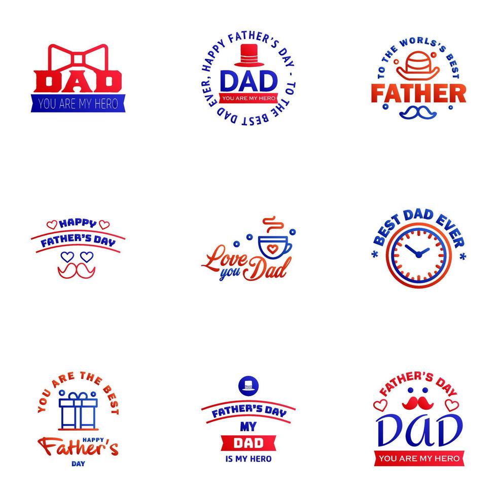 happy fathers day 9 Blue and red text design Vector calligraphy Typography poster Usable as background Editable Vector Design Elements