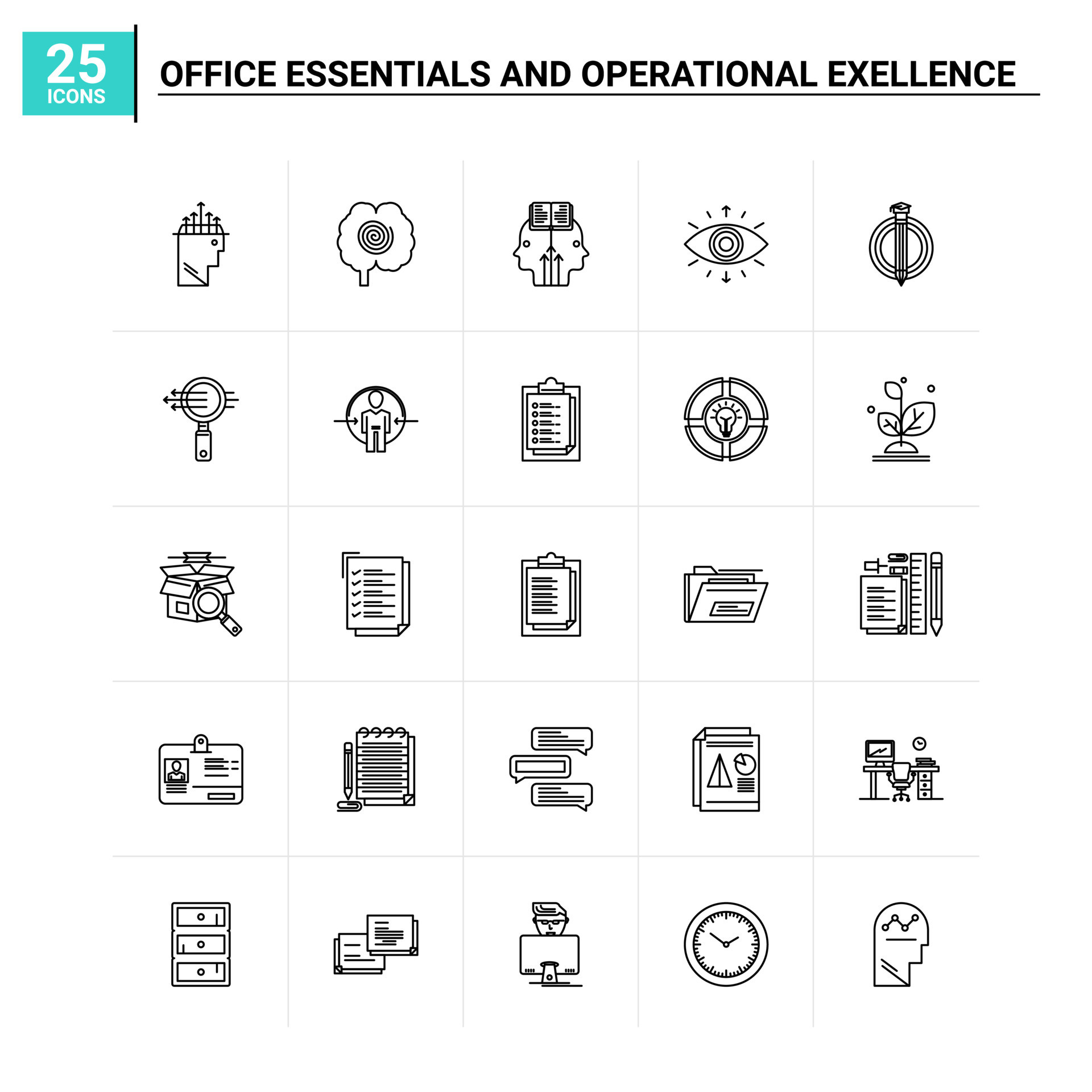 25 Office Essentials and Operational Exellence icon set vector