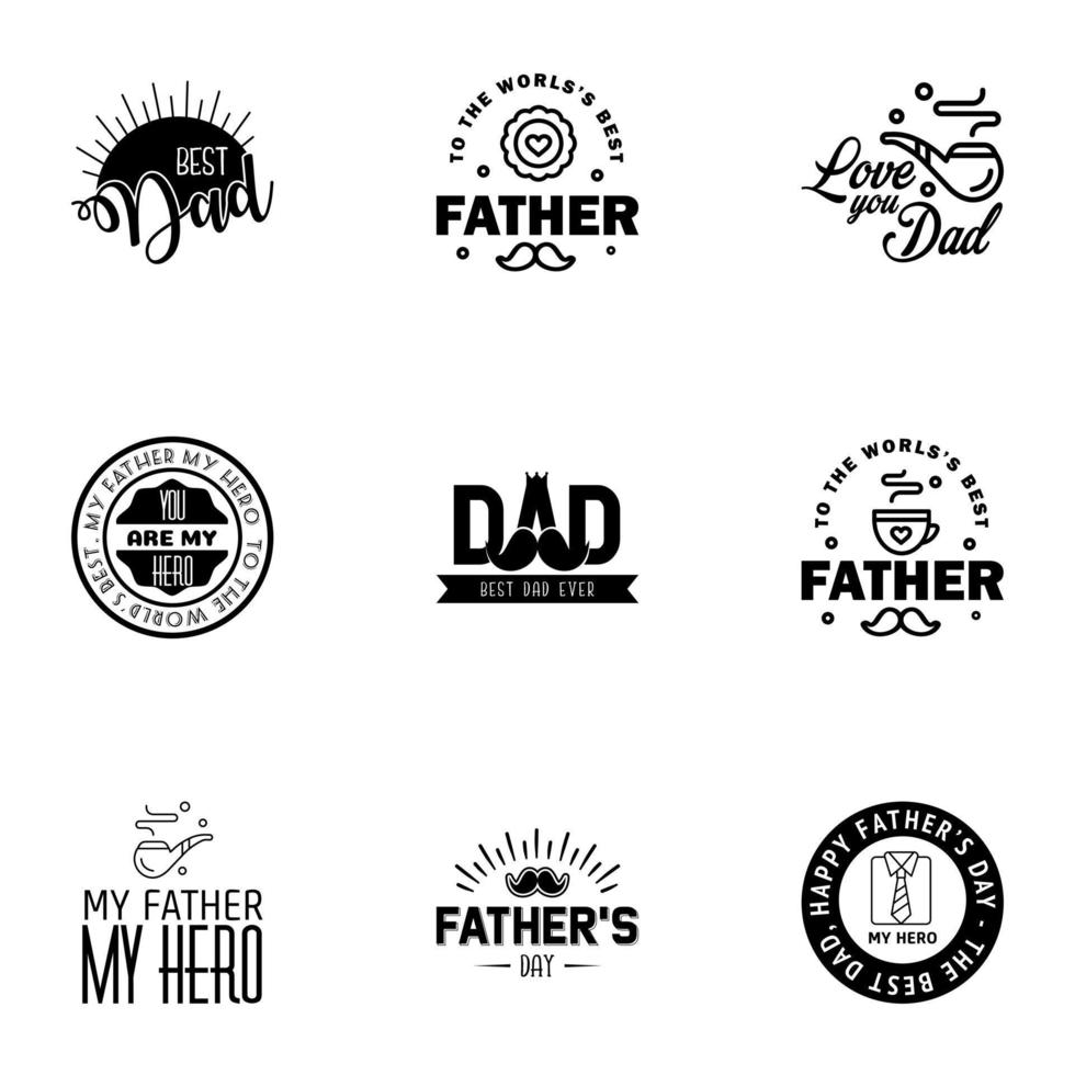 feliz día del padre 9 tipografía negra conjunto emblemas vectoriales letras para tarjetas de felicitación pancartas diseño de camiseta eres el mejor padre elementos de diseño vectorial editables vector