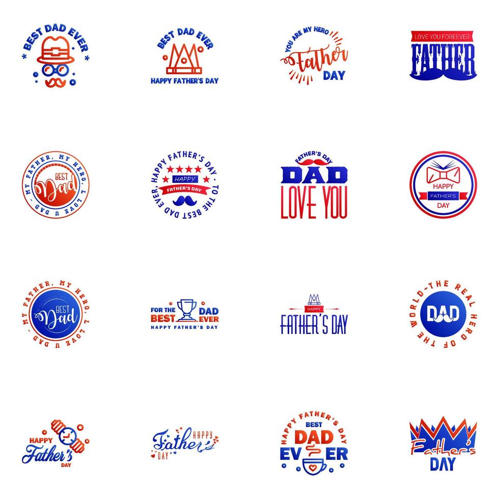 Set of Happy Fathers day elements 16 Blue and red Vector illustration Editable Vector Design Elements