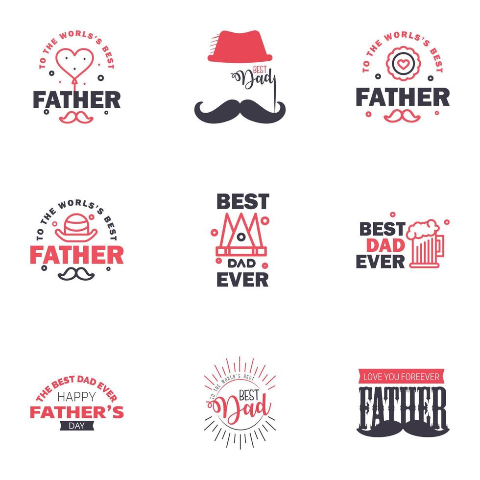 Happy fathers day 9 Black and Pink typography set Vector emblems Lettering for greeting cards banners tshirt design You are the best dad Editable Vector Design Elements
