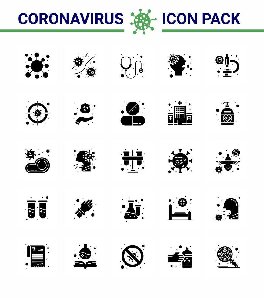 25 Solid Glyph Set of corona virus epidemic icons such as virus nose plasm allergy medical viral coronavirus 2019nov disease Vector Design Elements