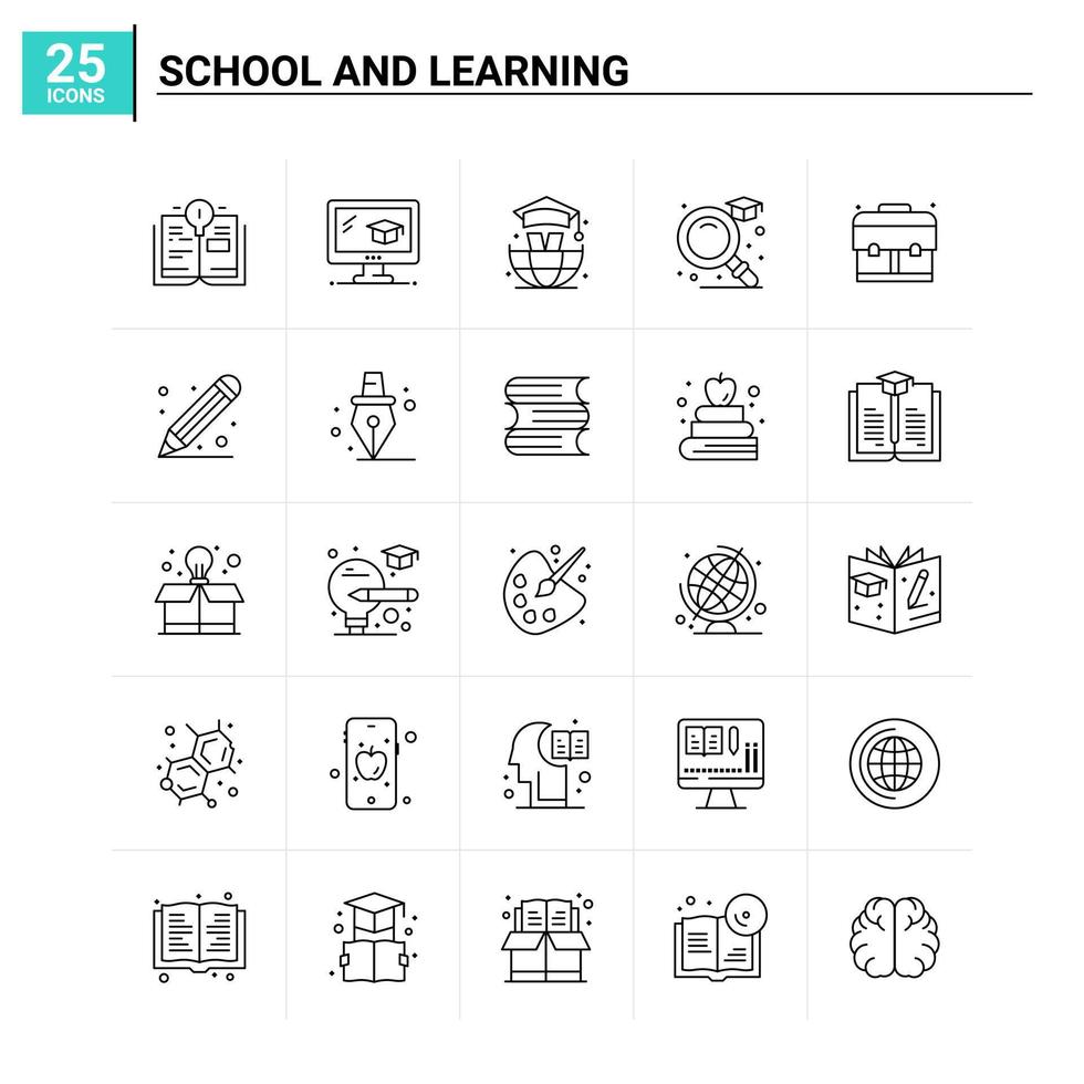 25 School And Learning icon set vector background