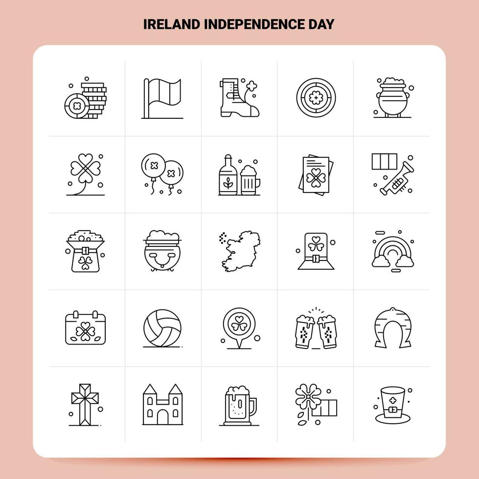 OutLine 25 Ireland Independence Day Icon set Vector Line Style Design Black Icons Set Linear pictogram pack Web and Mobile Business ideas design Vector Illustration