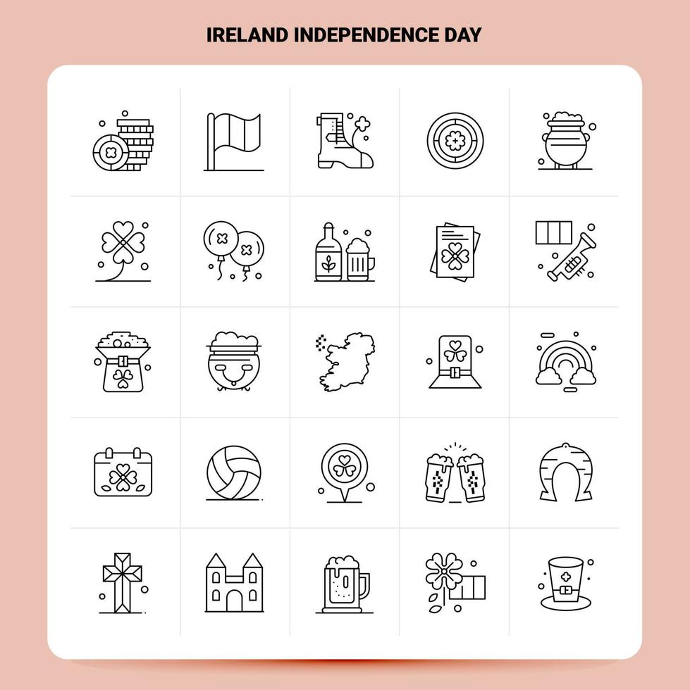 contorno 25 conjunto de iconos del día de la independencia de irlanda diseño de estilo de línea vectorial conjunto de iconos negros paquete de pictogramas lineales diseño de ideas de negocios web y móviles ilustración vectorial vector