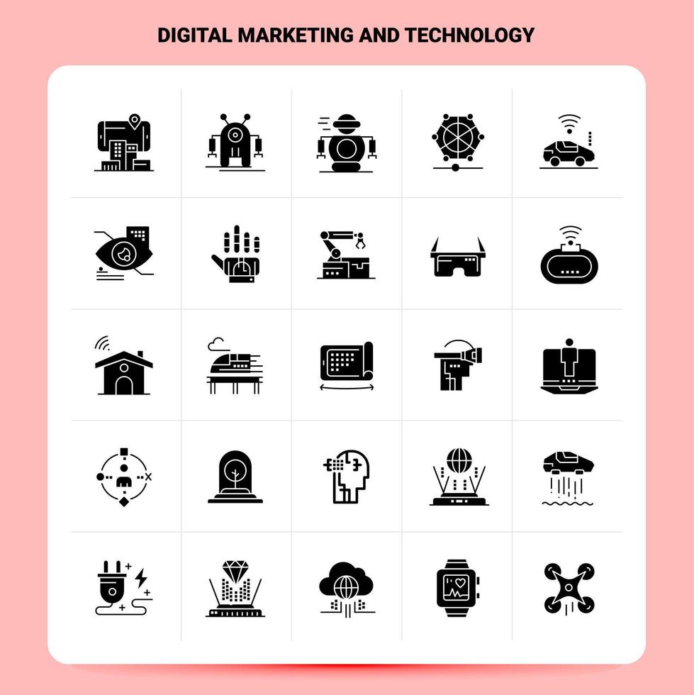 Solid 25 Digital Marketing And Technology Icon set Vector Glyph Style Design Black Icons Set Web and Mobile Business ideas design Vector Illustration