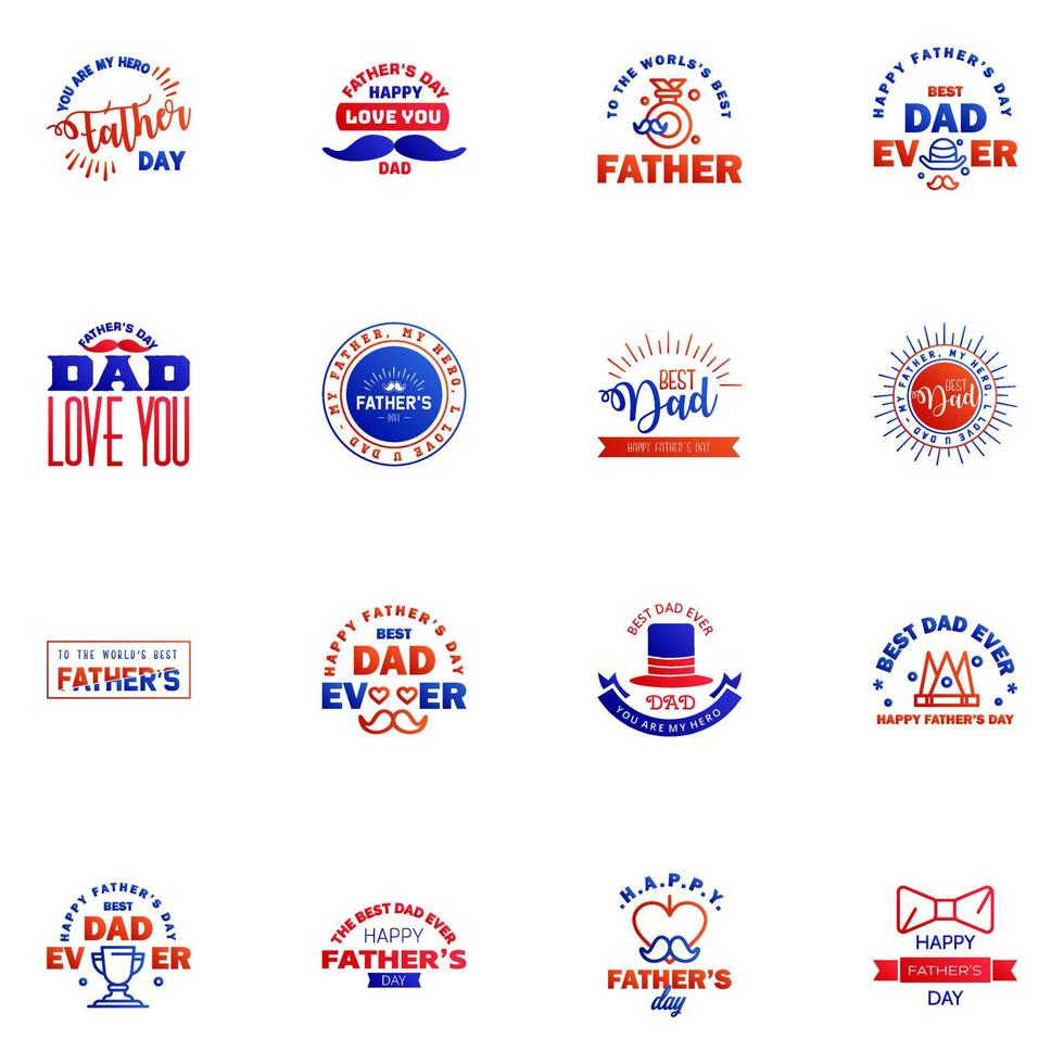 happy fathers day 16 Blue and red text design Vector calligraphy Typography poster Usable as background Editable Vector Design Elements