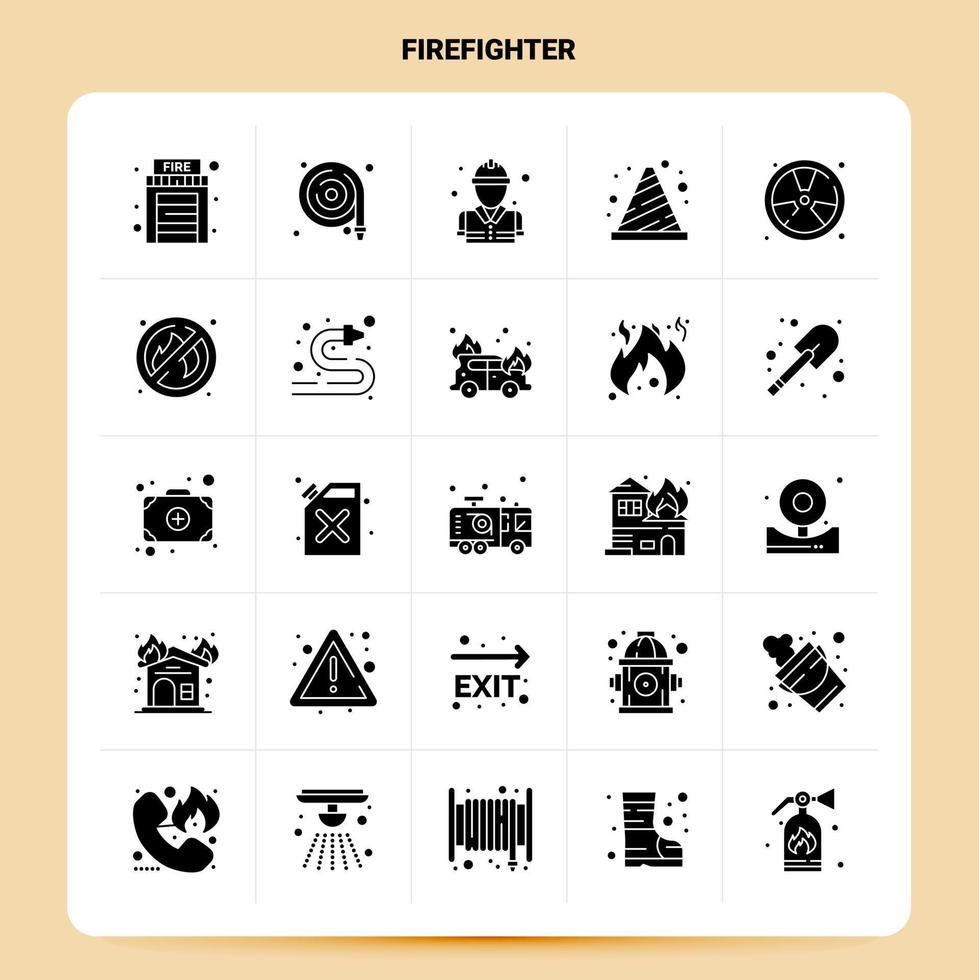 Solid 25 Firefighter Icon set Vector Glyph Style Design Black Icons Set Web and Mobile Business ideas design Vector Illustration