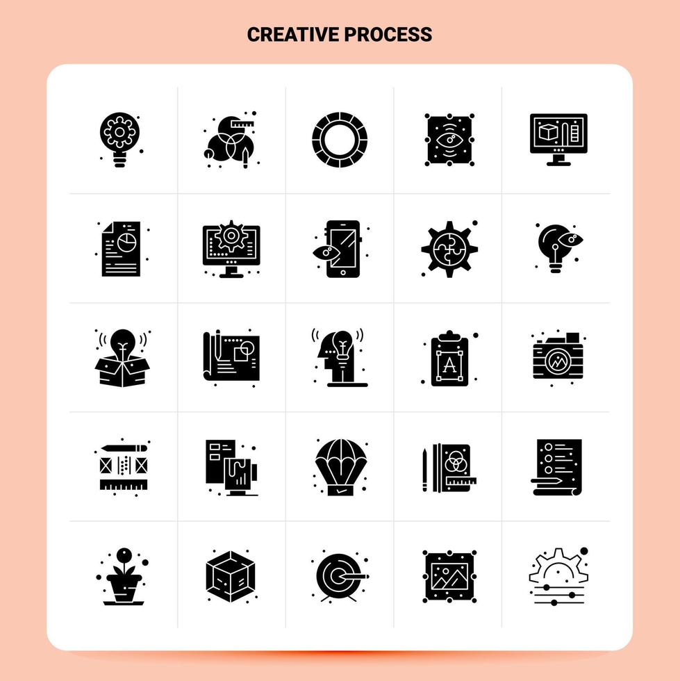 Solid 25 Creative Process Icon set Vector Glyph Style Design Black Icons Set Web and Mobile Business ideas design Vector Illustration