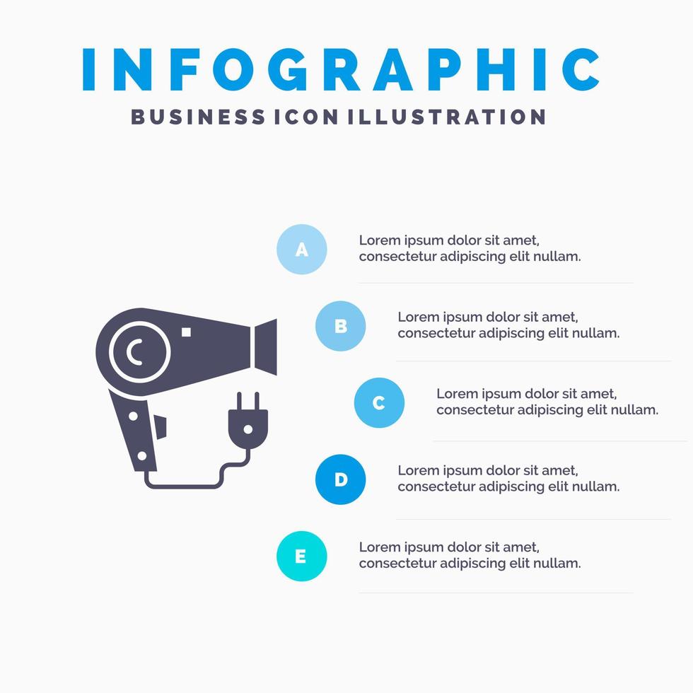 secador de pelo secador de pelo enchufe infografía plantilla de presentación presentación de 5 pasos vector