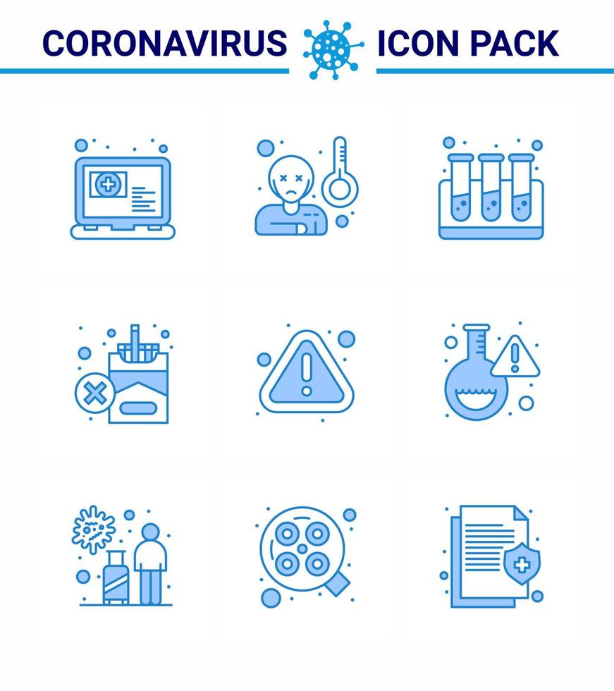 Corona virus 2019 and 2020 epidemic 9 Blue icon pack such as warning error blood cigarette no viral coronavirus 2019nov disease Vector Design Elements