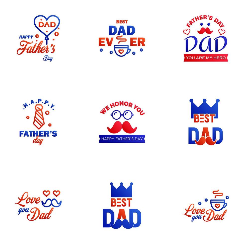 Happy Fathers Day Calligraphy greeting card 9 Blue and red Typography Collection Vector illustration Editable Vector Design Elements