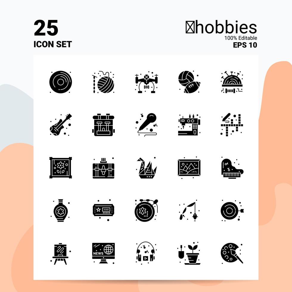 25 Hobbies Icon Set 100 Editable EPS 10 Files Business Logo Concept Ideas Solid Glyph icon design vector