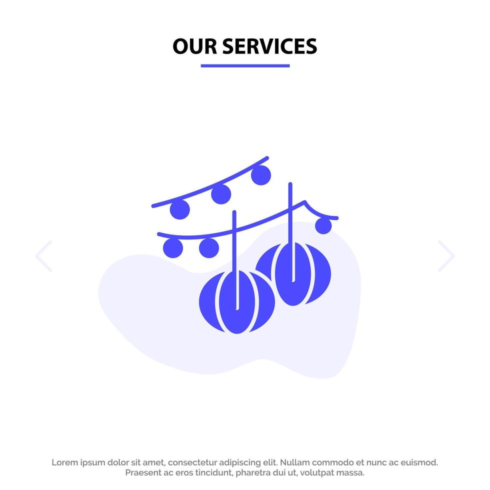 Our Services Decoration Balls Hanging Lantern Solid Glyph Icon Web card Template vector