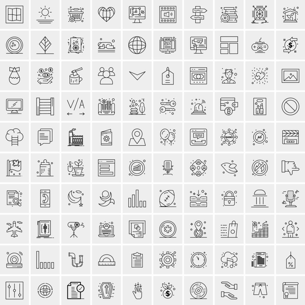 conjunto de 100 iconos universales modernos de líneas finas para móviles y web mezclan iconos de negocios como flechas avatares emoticonos tiempo de negocios vector